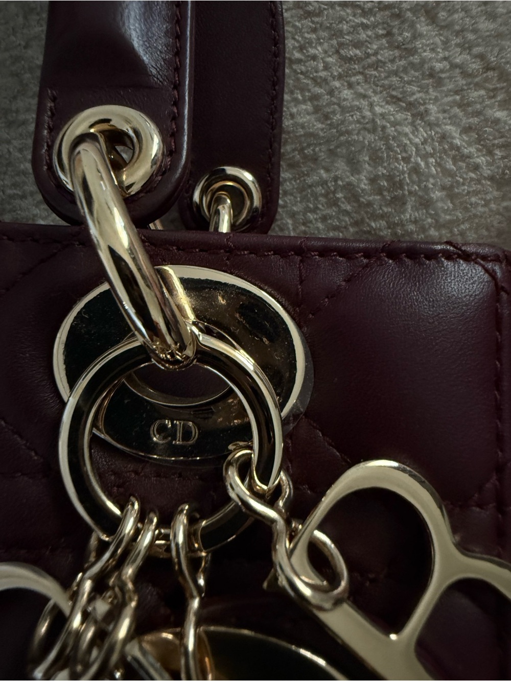 Authentic Christian Dior Small Lady Dior My ABCDior – Burgundy Lambskin - Picture 5 of 17
